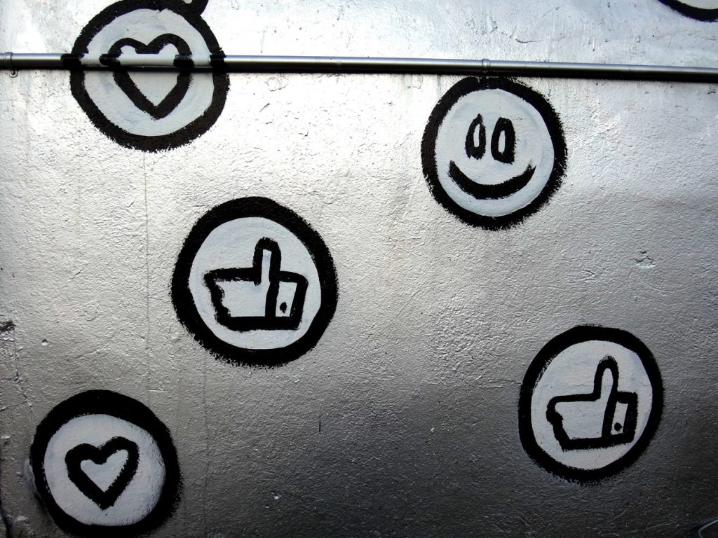 Heart, thumbs up, smiley, Facebook reaction emojis